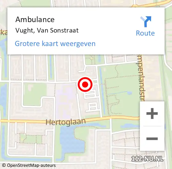 Locatie op kaart van de 112 melding: Ambulance Vught, Van Sonstraat op 2 juli 2020 14:34