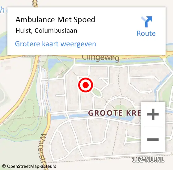 Locatie op kaart van de 112 melding: Ambulance Met Spoed Naar Hulst, Columbuslaan op 1 oktober 2013 15:04