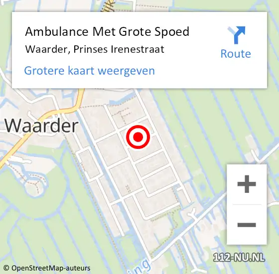 Locatie op kaart van de 112 melding: Ambulance Met Grote Spoed Naar Waarder, Prinses Irenestraat op 11 mei 2014 14:21