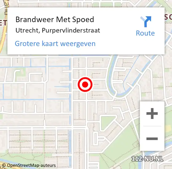 Locatie op kaart van de 112 melding: Brandweer Met Spoed Naar Utrecht, Purpervlinderstraat op 2 juli 2020 19:51