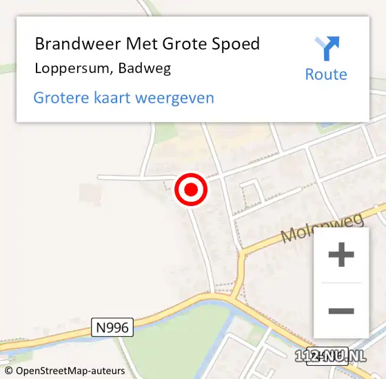 Locatie op kaart van de 112 melding: Brandweer Met Grote Spoed Naar Loppersum, Badweg op 11 mei 2014 14:43