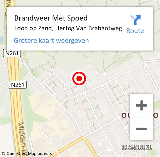 Locatie op kaart van de 112 melding: Brandweer Met Spoed Naar Loon op Zand, Brabantweg op 2 juli 2020 21:23