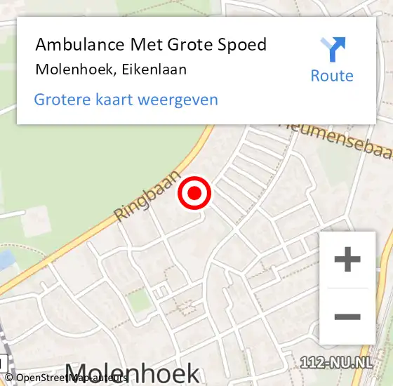 Locatie op kaart van de 112 melding: Ambulance Met Grote Spoed Naar Molenhoek, Eikenlaan op 11 mei 2014 14:51