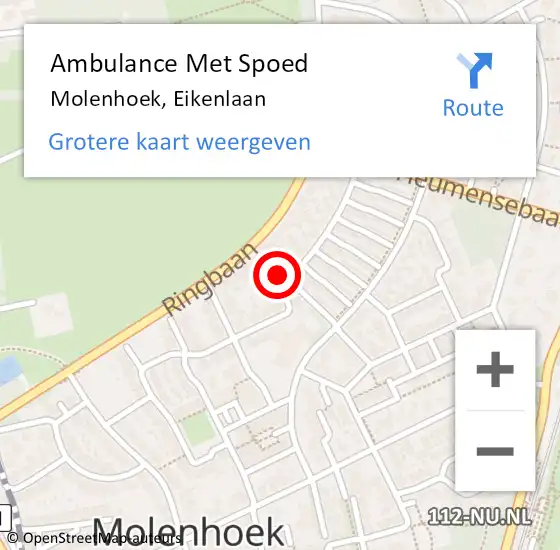 Locatie op kaart van de 112 melding: Ambulance Met Spoed Naar Molenhoek, Eikenlaan op 11 mei 2014 15:04