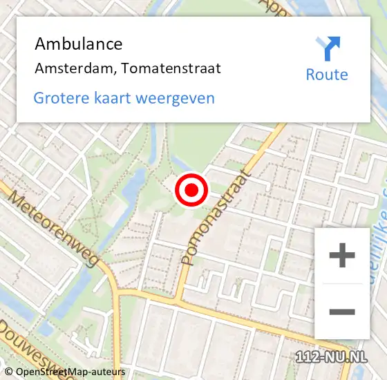 Locatie op kaart van de 112 melding: Ambulance Amsterdam, Tomatenstraat op 3 juli 2020 09:40