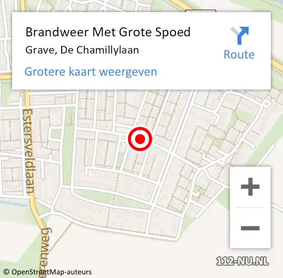 Locatie op kaart van de 112 melding: Brandweer Met Grote Spoed Naar Grave, De Chamillylaan op 3 juli 2020 10:44