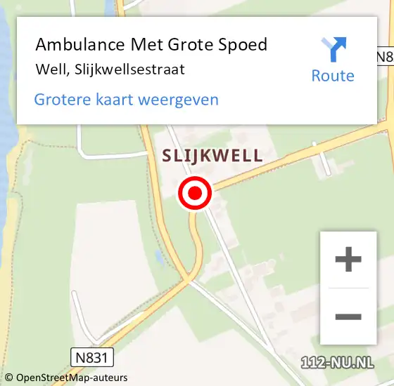 Locatie op kaart van de 112 melding: Ambulance Met Grote Spoed Naar Well, Slijkwellsestraat op 3 juli 2020 11:38