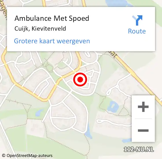 Locatie op kaart van de 112 melding: Ambulance Met Spoed Naar Cuijk, Kievitenveld op 3 juli 2020 12:06