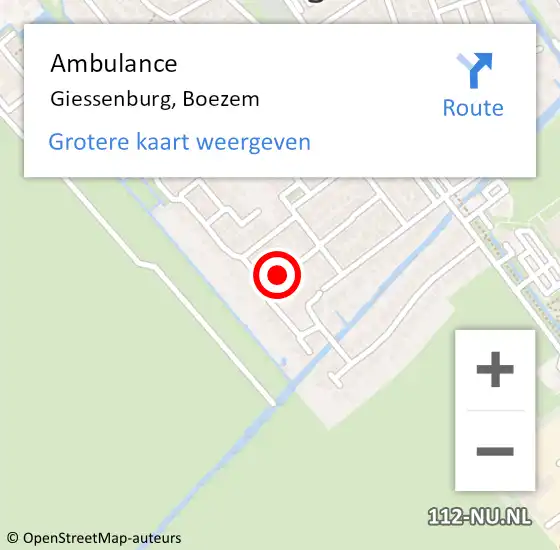 Locatie op kaart van de 112 melding: Ambulance Giessenburg, Boezem op 3 juli 2020 14:56