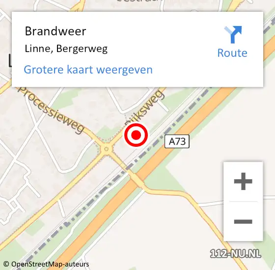 Locatie op kaart van de 112 melding: Brandweer Linne, Bergerweg op 3 juli 2020 15:04