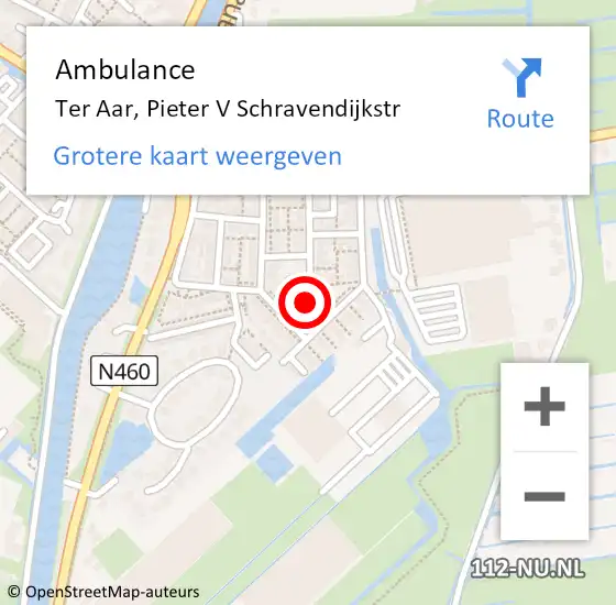 Locatie op kaart van de 112 melding: Ambulance Ter Aar, Pieter V Schravendijkstr op 11 mei 2014 16:14