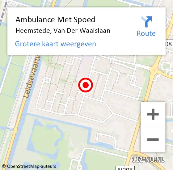 Locatie op kaart van de 112 melding: Ambulance Met Spoed Naar Heemstede, Van Der Waalslaan op 3 juli 2020 17:54