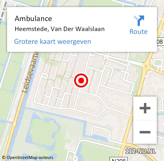 Locatie op kaart van de 112 melding: Ambulance Heemstede, Van Der Waalslaan op 3 juli 2020 17:56