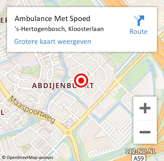 Locatie op kaart van de 112 melding: Ambulance Met Spoed Naar 's-Hertogenbosch, Kloosterlaan op 3 juli 2020 19:07