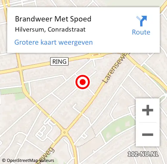 Locatie op kaart van de 112 melding: Brandweer Met Spoed Naar Hilversum, Conradstraat op 3 juli 2020 19:28