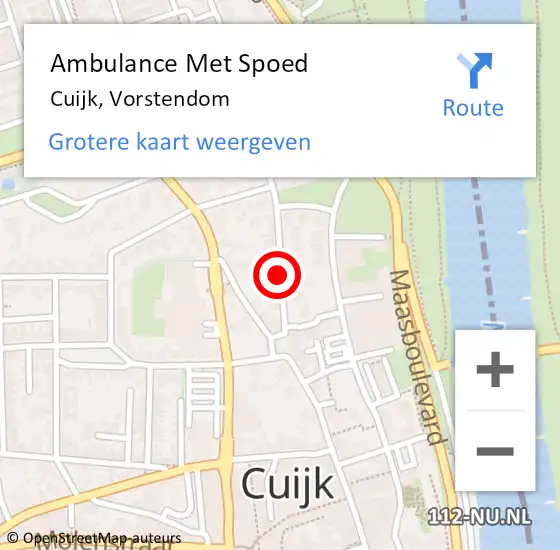 Locatie op kaart van de 112 melding: Ambulance Met Spoed Naar Cuijk, Vorstendom op 3 juli 2020 21:19