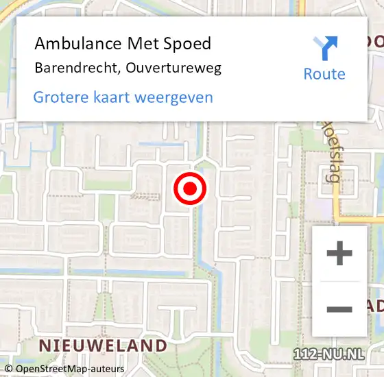 Locatie op kaart van de 112 melding: Ambulance Met Spoed Naar Barendrecht, Ouvertureweg op 3 juli 2020 22:37