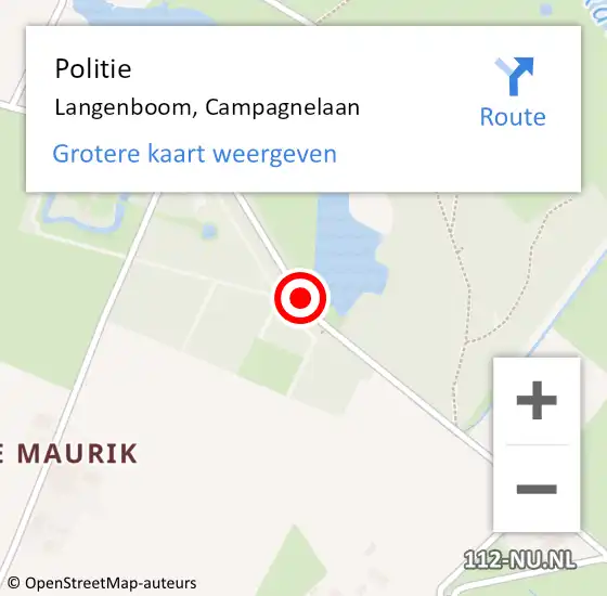 Locatie op kaart van de 112 melding: Politie Langenboom, Campagnelaan op 3 juli 2020 23:27