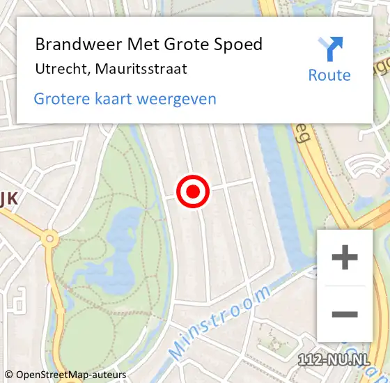 Locatie op kaart van de 112 melding: Brandweer Met Grote Spoed Naar Utrecht, Mauritsstraat op 3 juli 2020 23:49