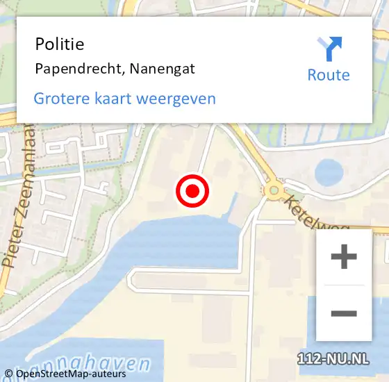 Locatie op kaart van de 112 melding: Politie Papendrecht, Nanengat op 3 juli 2020 23:51