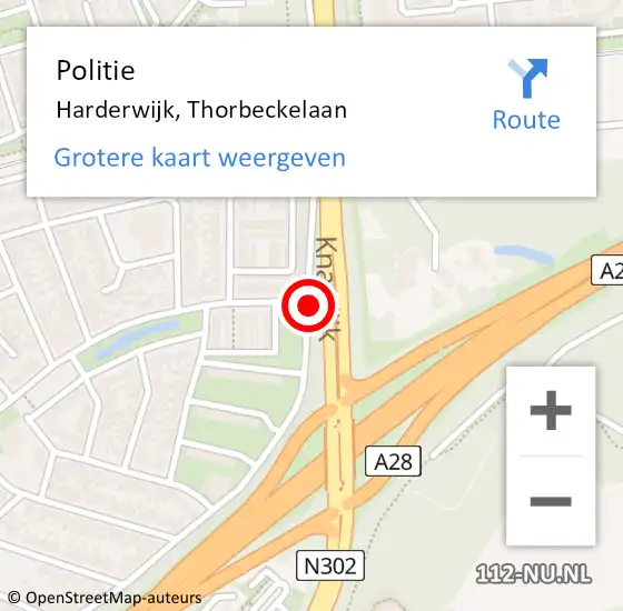 Locatie op kaart van de 112 melding: Politie Harderwijk, Thorbeckelaan op 4 juli 2020 01:12