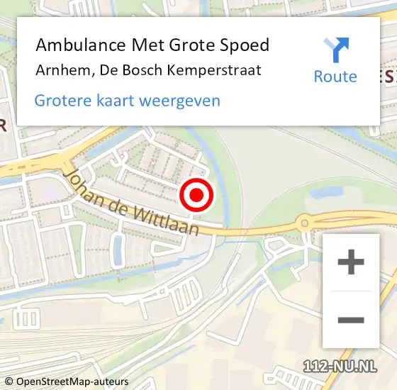 Locatie op kaart van de 112 melding: Ambulance Met Grote Spoed Naar Arnhem, De Bosch Kemperstraat op 4 juli 2020 01:47