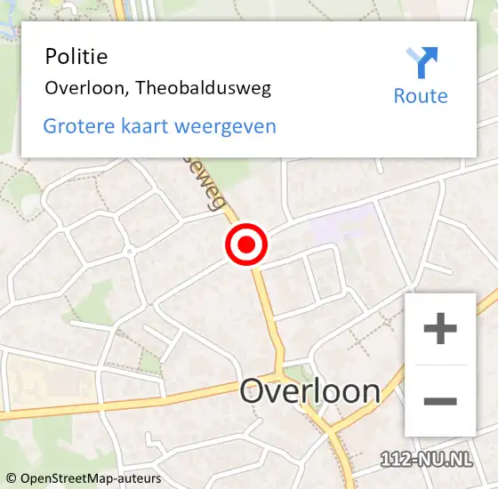 Locatie op kaart van de 112 melding: Politie Overloon, Theobaldusweg op 4 juli 2020 02:55