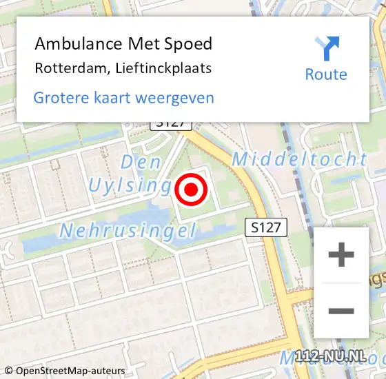 Locatie op kaart van de 112 melding: Ambulance Met Spoed Naar Rotterdam, Lieftinckplaats op 4 juli 2020 07:24