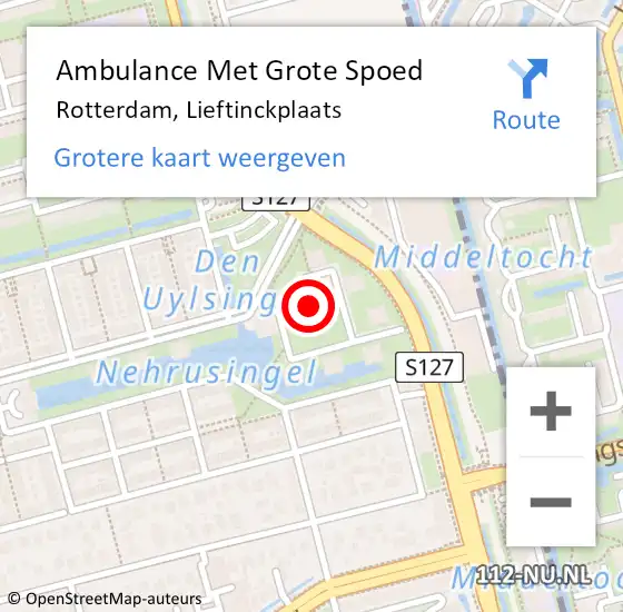 Locatie op kaart van de 112 melding: Ambulance Met Grote Spoed Naar Rotterdam, Lieftinckplaats op 4 juli 2020 07:34