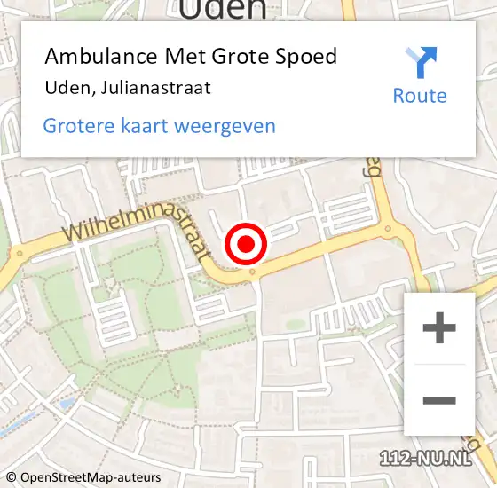 Locatie op kaart van de 112 melding: Ambulance Met Grote Spoed Naar Uden, Julianastraat op 4 juli 2020 09:23