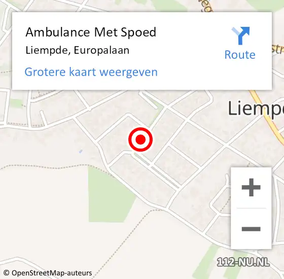 Locatie op kaart van de 112 melding: Ambulance Met Spoed Naar Liempde, Europalaan op 4 juli 2020 10:42