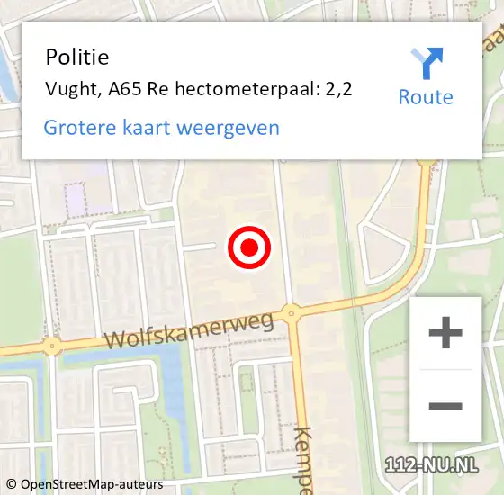 Locatie op kaart van de 112 melding: Politie Vught, A65 Re hectometerpaal: 3,2 op 4 juli 2020 13:34