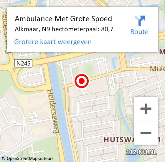 Locatie op kaart van de 112 melding: Ambulance Met Grote Spoed Naar Alkmaar, N9 hectometerpaal: 80,7 op 4 juli 2020 14:54