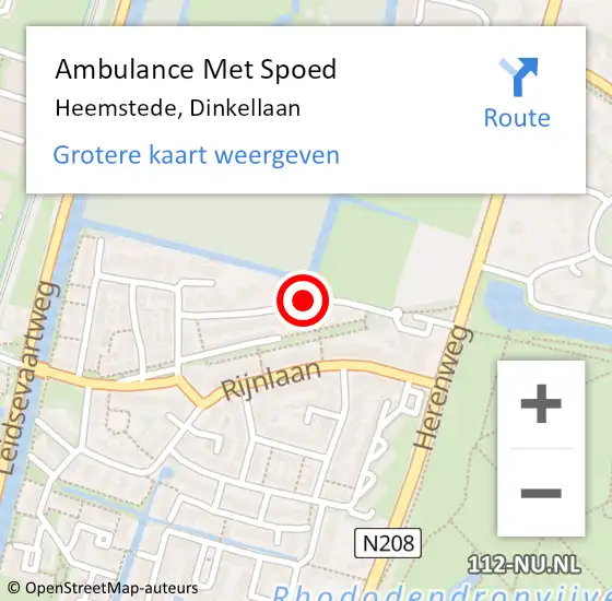 Locatie op kaart van de 112 melding: Ambulance Met Spoed Naar Heemstede, Dinkellaan op 4 juli 2020 15:31