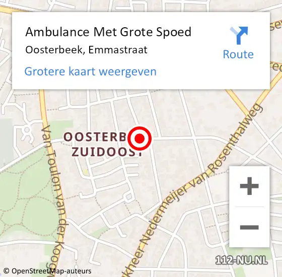 Locatie op kaart van de 112 melding: Ambulance Met Grote Spoed Naar Oosterbeek, Emmastraat op 4 juli 2020 16:04