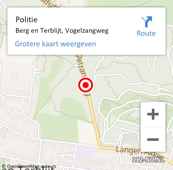 Locatie op kaart van de 112 melding: Politie Berg en Terblijt, Vogelzangweg op 4 juli 2020 16:35
