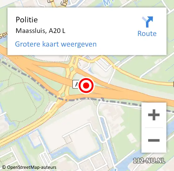 Locatie op kaart van de 112 melding: Politie Maassluis, A20 R op 4 juli 2020 17:14