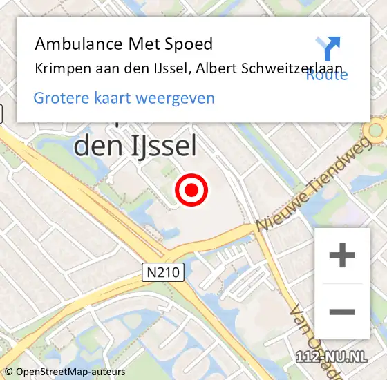 Locatie op kaart van de 112 melding: Ambulance Met Spoed Naar Krimpen aan den IJssel, Albert Schweitzerlaan op 4 juli 2020 22:14