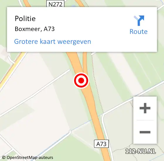 Locatie op kaart van de 112 melding: Politie Boxmeer, A73 op 4 juli 2020 22:22