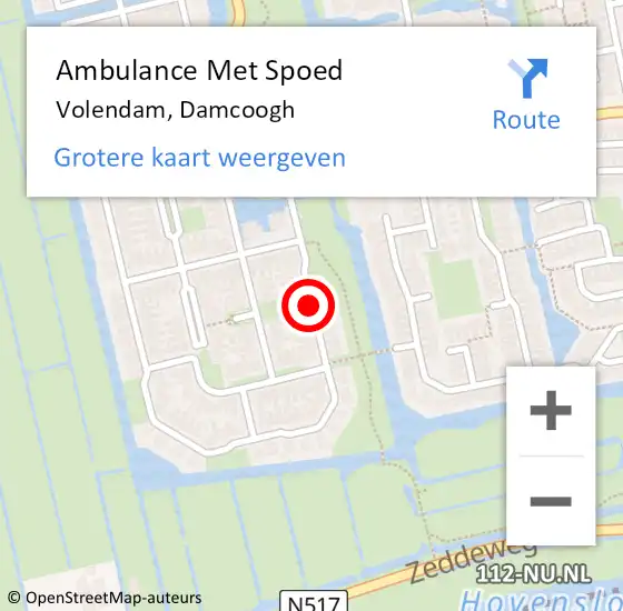Locatie op kaart van de 112 melding: Ambulance Met Spoed Naar Volendam, Damcoogh op 5 juli 2020 00:21