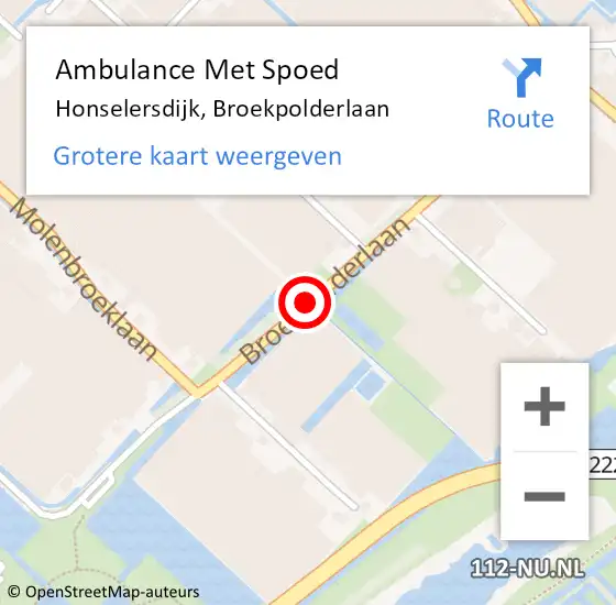 Locatie op kaart van de 112 melding: Ambulance Met Spoed Naar Honselersdijk, Broekpolderlaan op 5 juli 2020 04:37