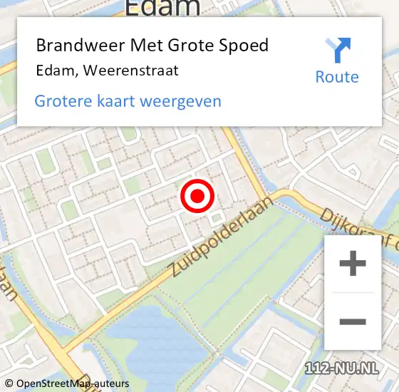 Locatie op kaart van de 112 melding: Brandweer Met Grote Spoed Naar Edam, Weerenstraat op 5 juli 2020 06:02