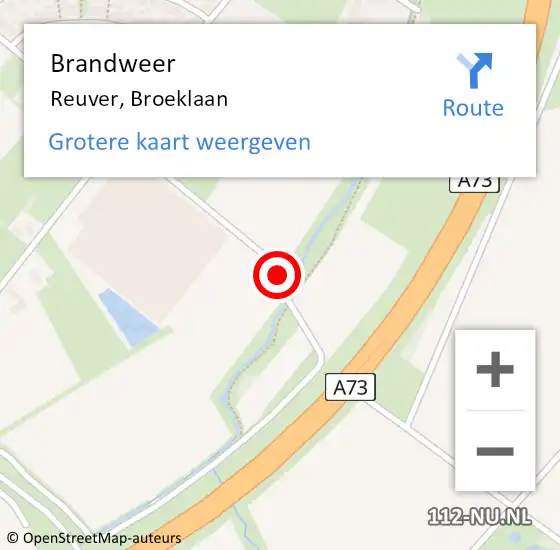 Locatie op kaart van de 112 melding: Brandweer Reuver, Broeklaan op 5 juli 2020 06:08