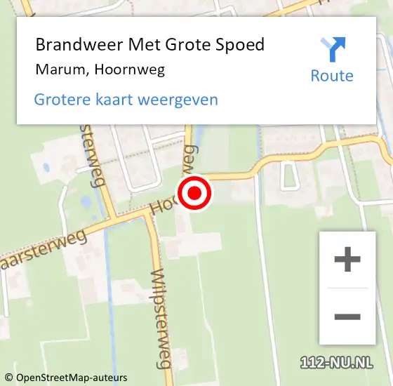 Locatie op kaart van de 112 melding: Brandweer Met Grote Spoed Naar Marum, Hoornweg op 11 mei 2014 19:39