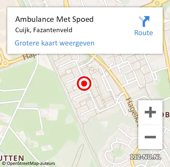 Locatie op kaart van de 112 melding: Ambulance Met Spoed Naar Cuijk, Fazantenveld op 5 juli 2020 09:09