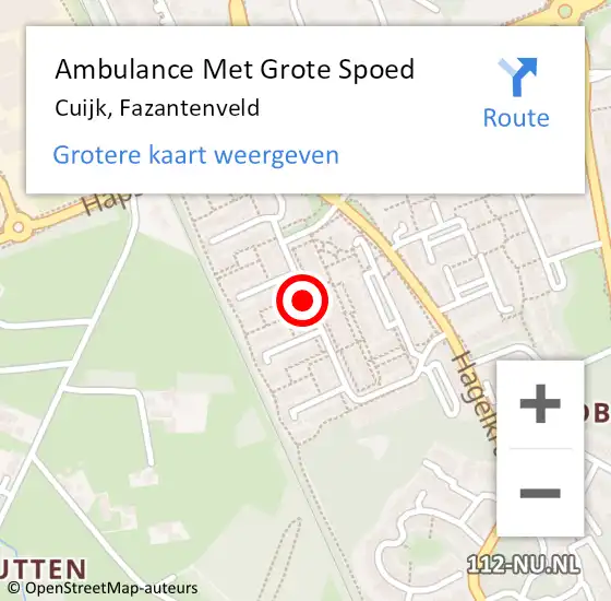 Locatie op kaart van de 112 melding: Ambulance Met Grote Spoed Naar Cuijk, Fazantenveld op 5 juli 2020 09:12