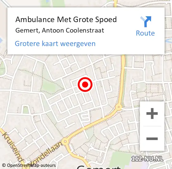 Locatie op kaart van de 112 melding: Ambulance Met Grote Spoed Naar Gemert, Antoon Coolenstraat op 5 juli 2020 09:47