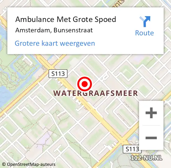Locatie op kaart van de 112 melding: Ambulance Met Grote Spoed Naar Amsterdam, Bunsenstraat op 5 juli 2020 10:27