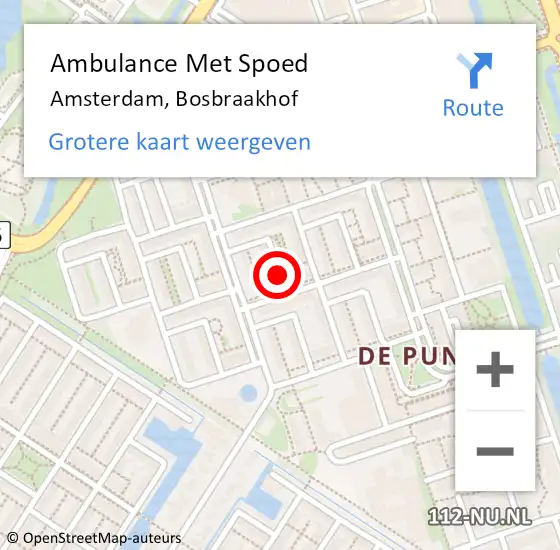Locatie op kaart van de 112 melding: Ambulance Met Spoed Naar Amsterdam, Bosbraakhof op 5 juli 2020 13:39
