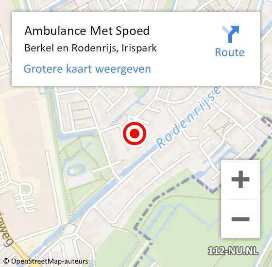 Locatie op kaart van de 112 melding: Ambulance Met Spoed Naar Berkel en Rodenrijs, Irispark op 5 juli 2020 13:51